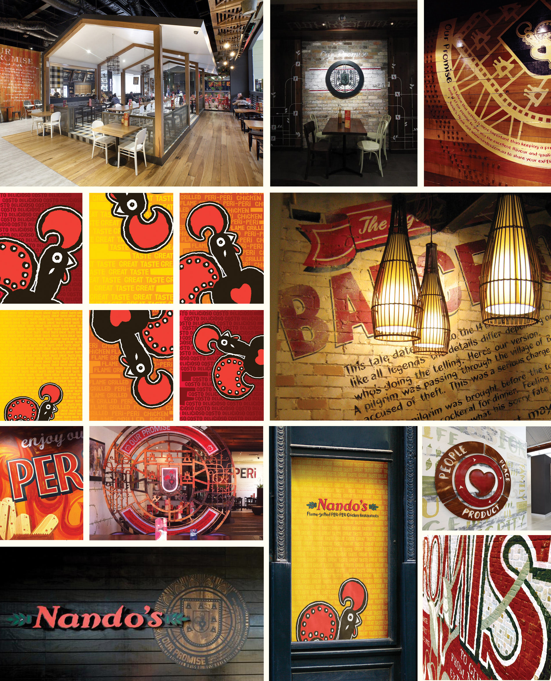 selection of illustrations, wall graphics and designs for restaurant